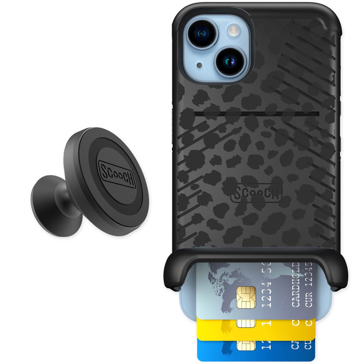 Scooch Wingmate Black Leopard for iPhone 14 — Starter Bundle