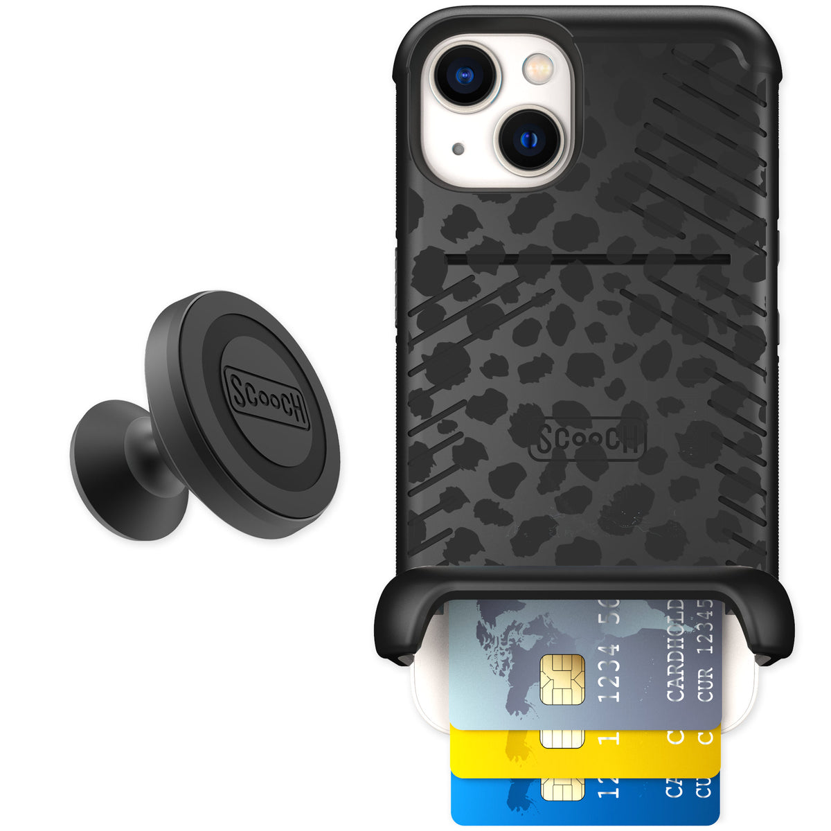 Scooch Wingmate Black Leopard for iPhone 13 — Starter Bundle