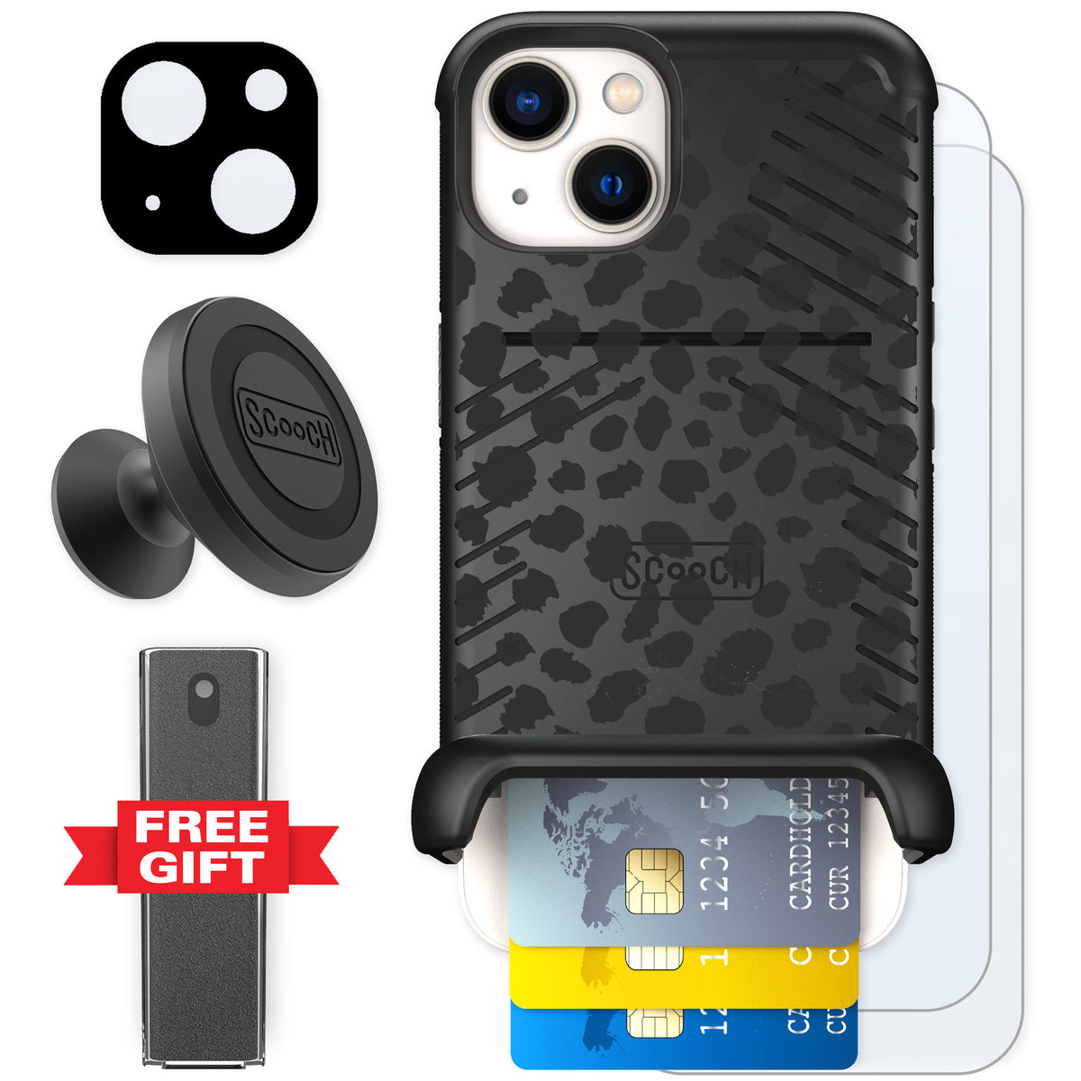 Scooch Wingmate Black Leopard for iPhone 13 — Defender Bundle