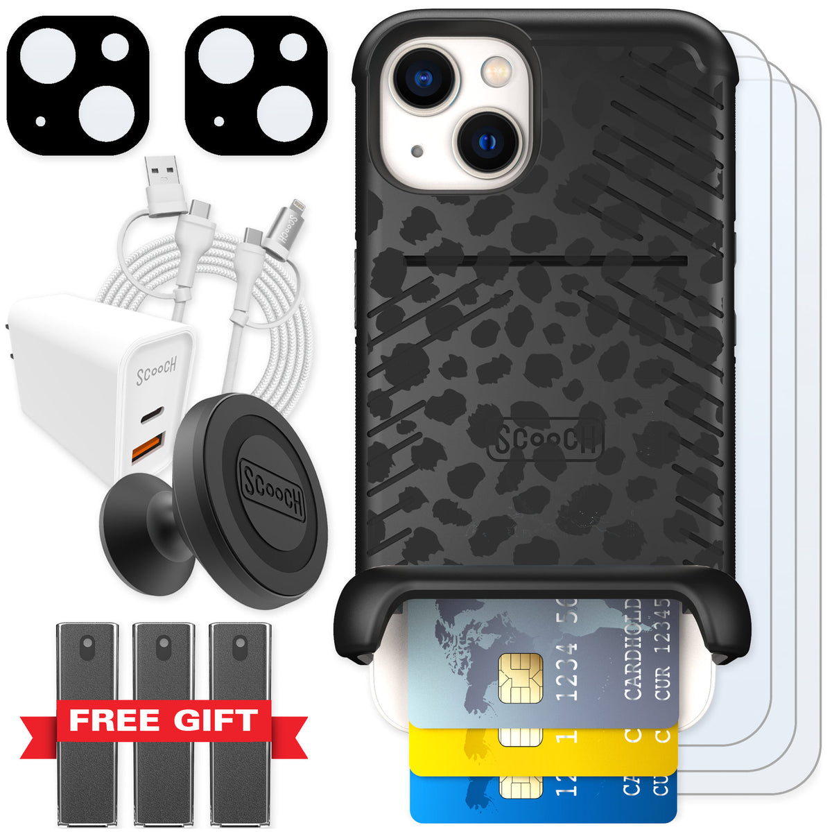 Scooch Wingmate Black Leopard for iPhone 13 — Ultimate Bundle