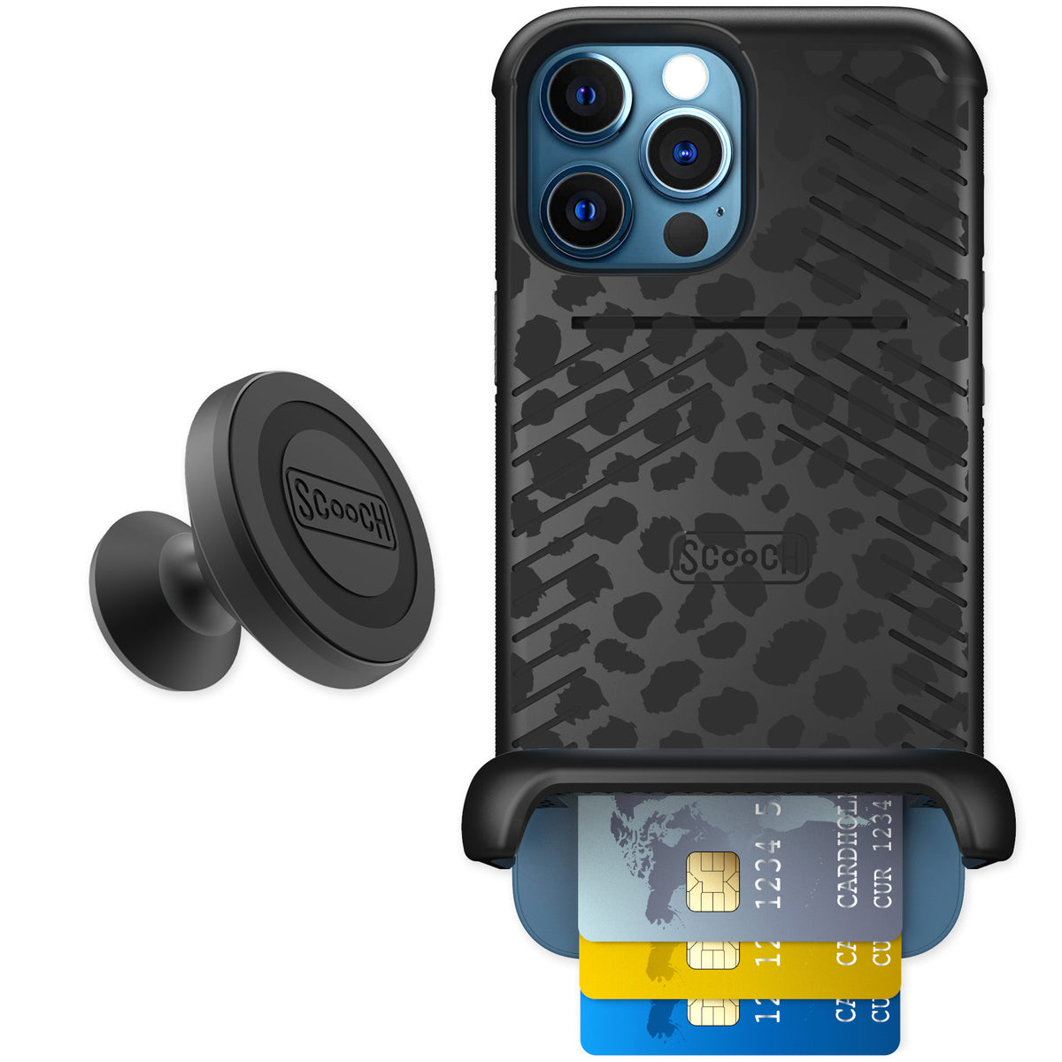 Scooch Wingmate Black Leopard for iPhone 12 Pro — Starter Bundle