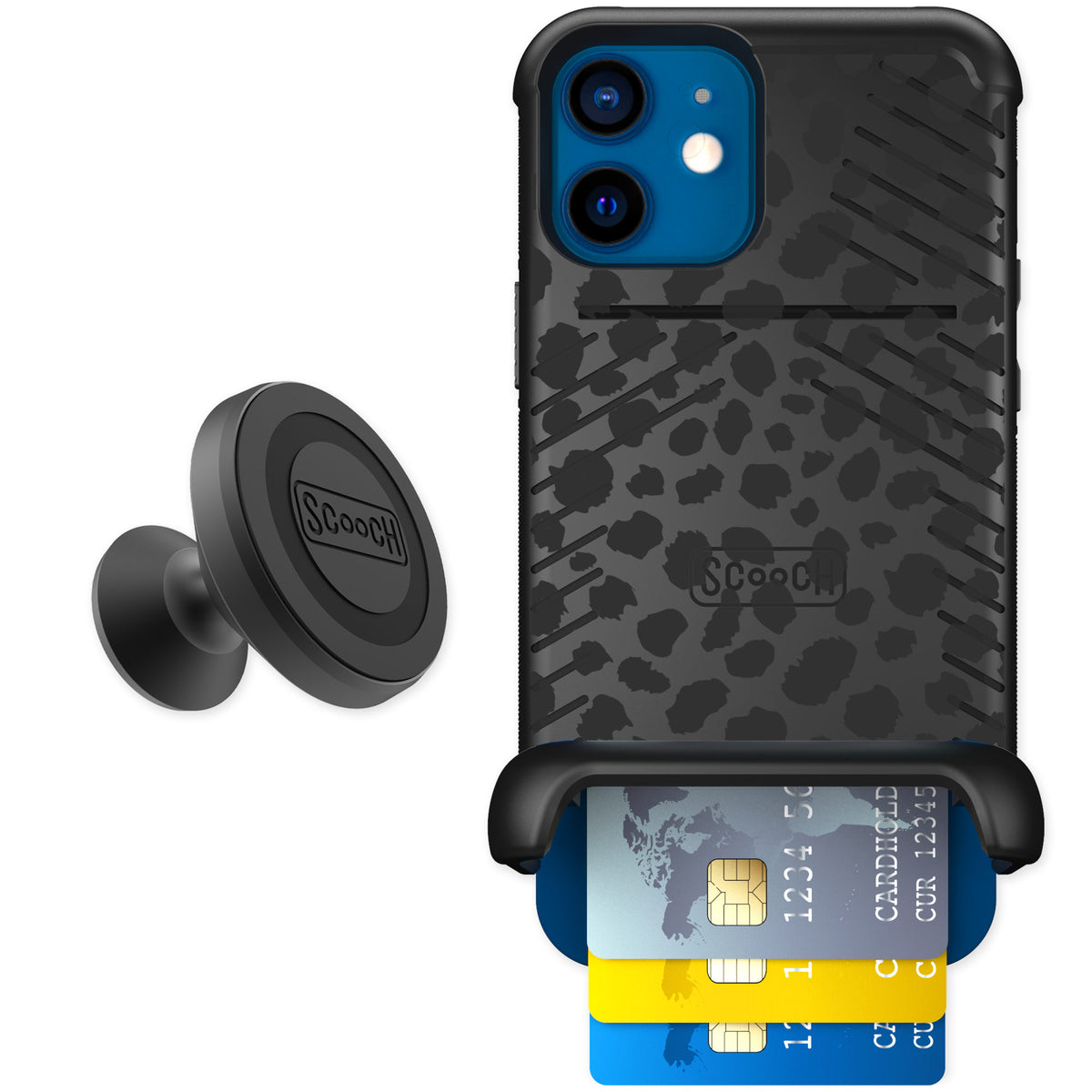 Scooch Wingmate Black Leopard for iPhone 12 — Starter Bundle