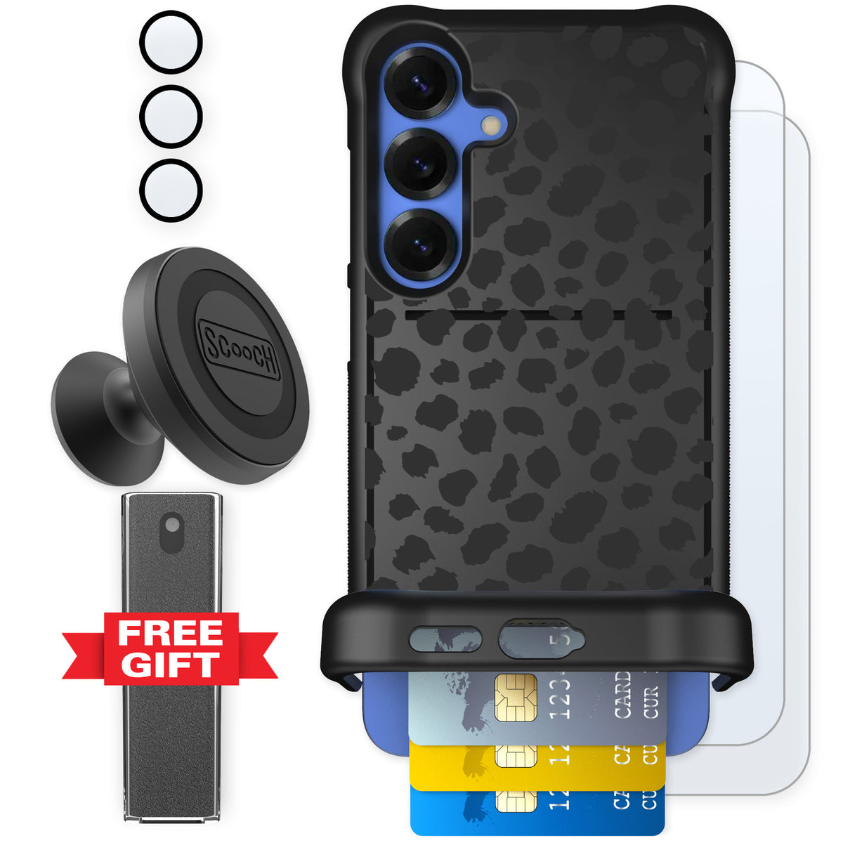 Scooch Wingmate Black Leopard for Galaxy S25+ — Defender Bundle