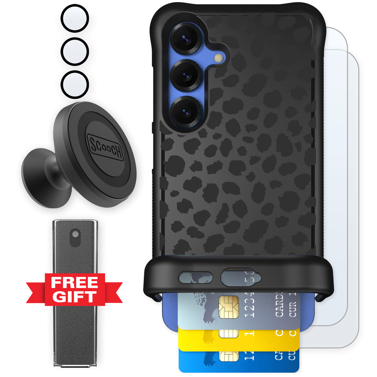 Scooch Wingmate Black Leopard for Galaxy S25 — Defender Bundle