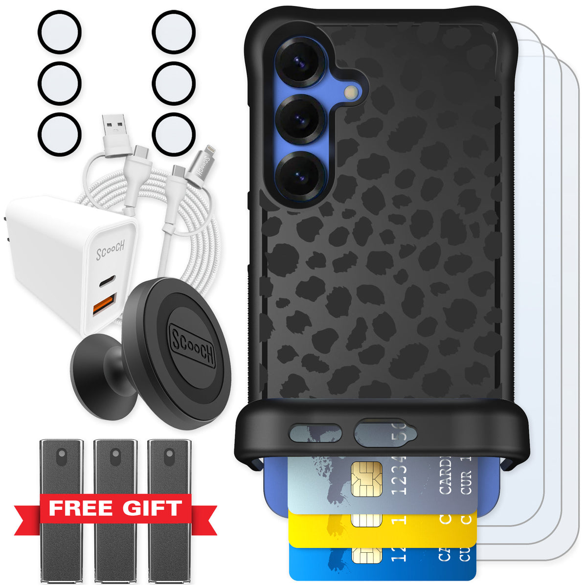 Scooch Wingmate Black Leopard for Galaxy S25 — Ultimate Bundle