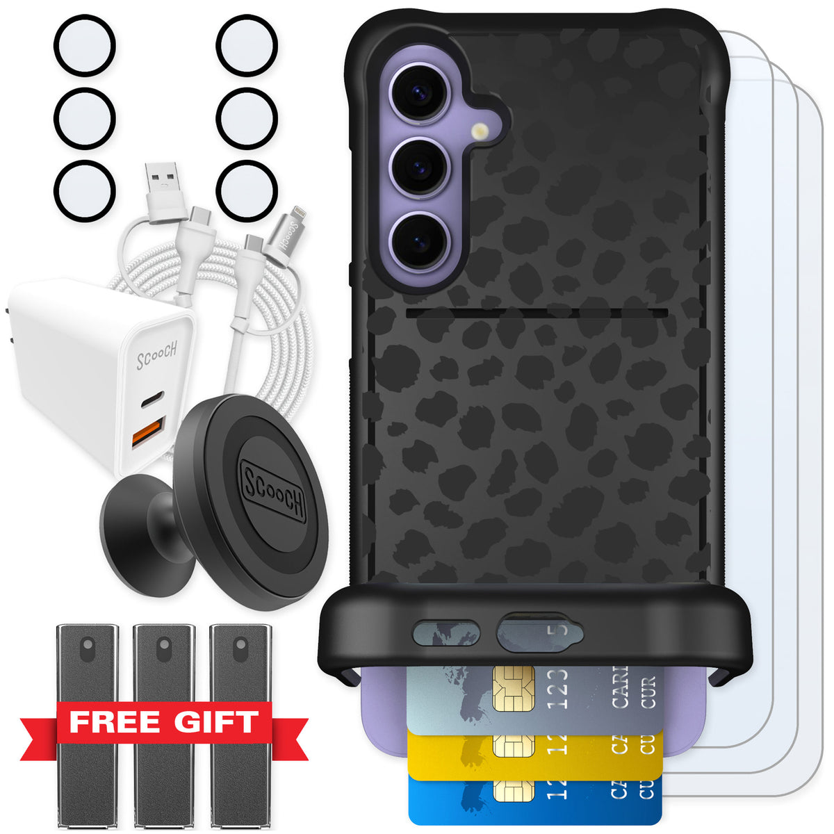 Scooch Wingmate Black Leopard for Galaxy S24+ — Ultimate Bundle