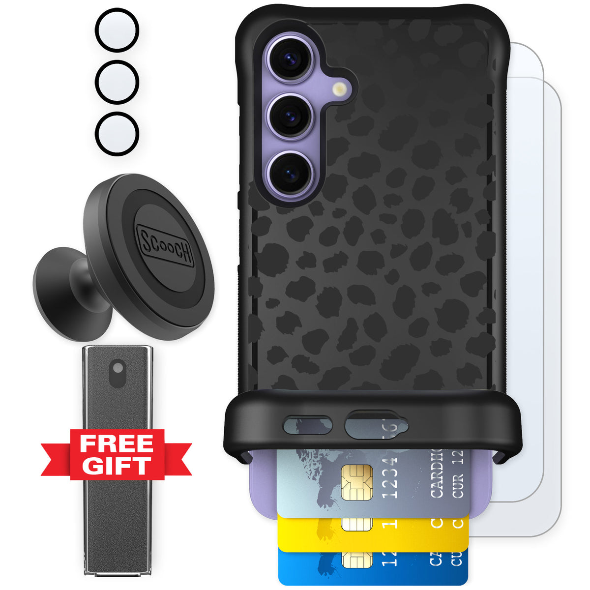 Scooch Wingmate Black Leopard for Galaxy S24 — Defender Bundle