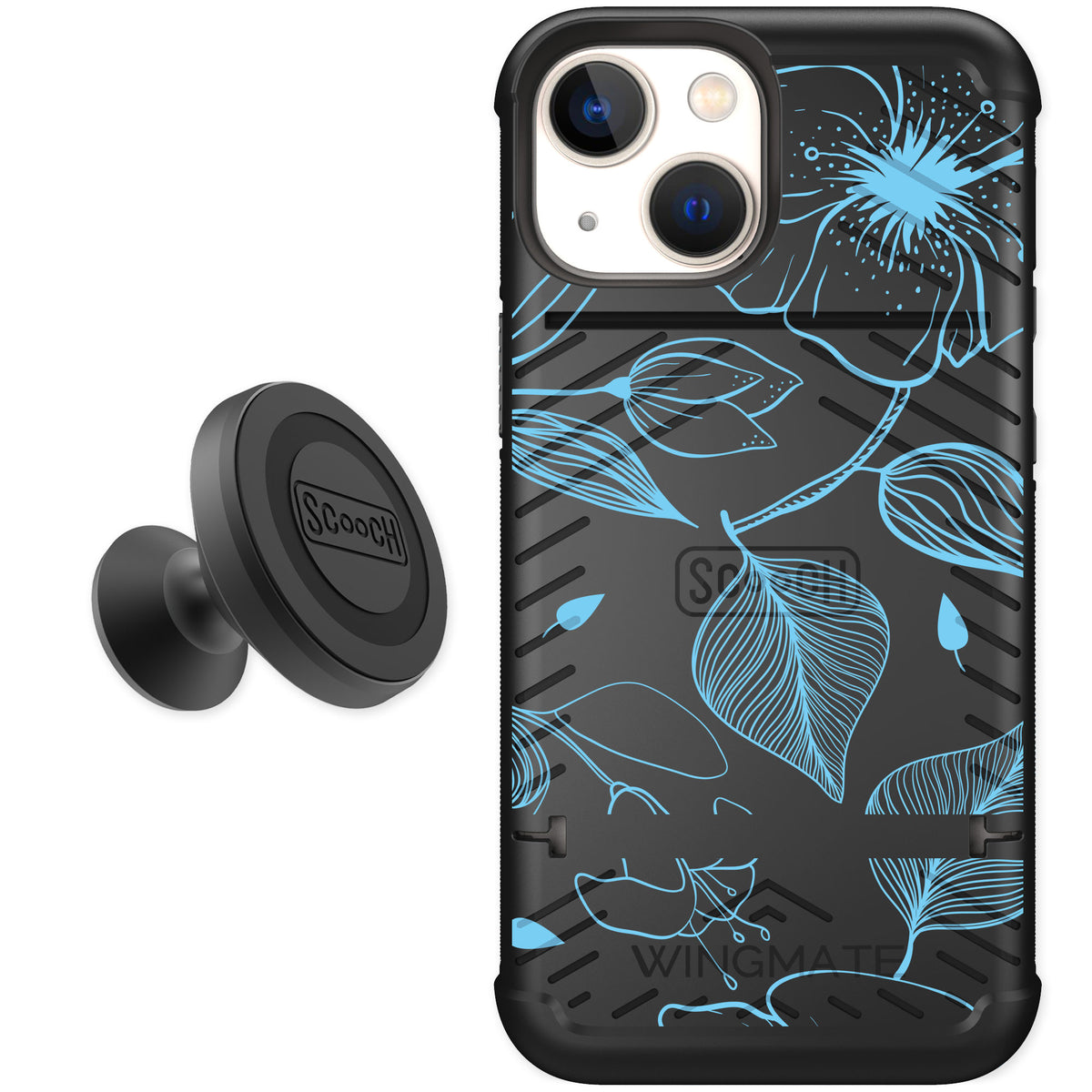 Scooch Wingmate Blue Hibiscus for iPhone 13 mini — Starter Bundle