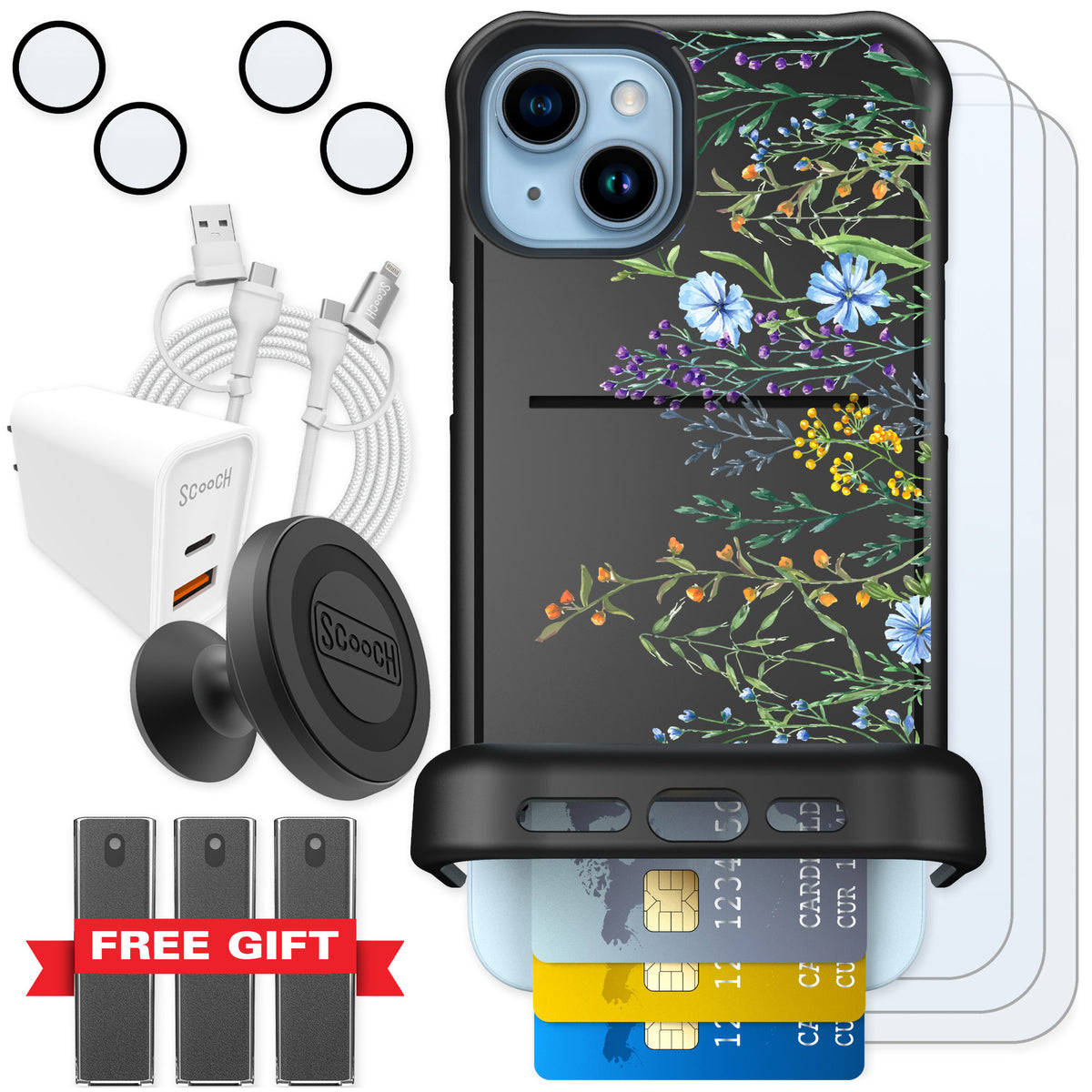 Scooch Wingmate Meadow Bloom for iPhone 15 Plus — Ultimate Bundle