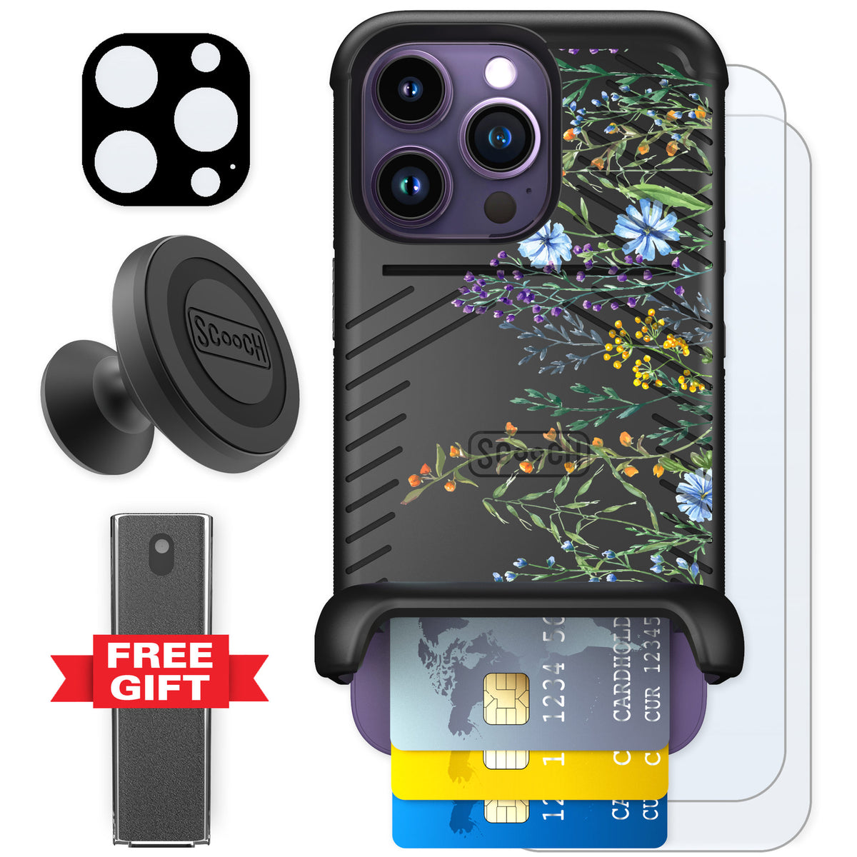 Scooch Wingmate Meadow Bloom for iPhone 14 Pro — Defender Bundle