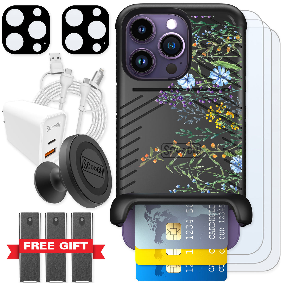 Scooch Wingmate Meadow Bloom for iPhone 14 Pro — Ultimate Bundle