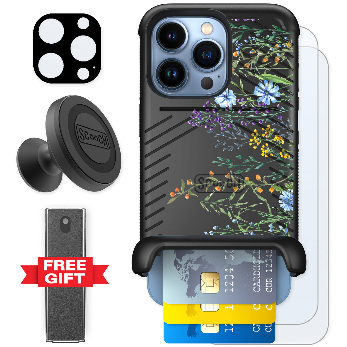 Scooch Wingmate Meadow Bloom for iPhone 13 Pro — Defender Bundle