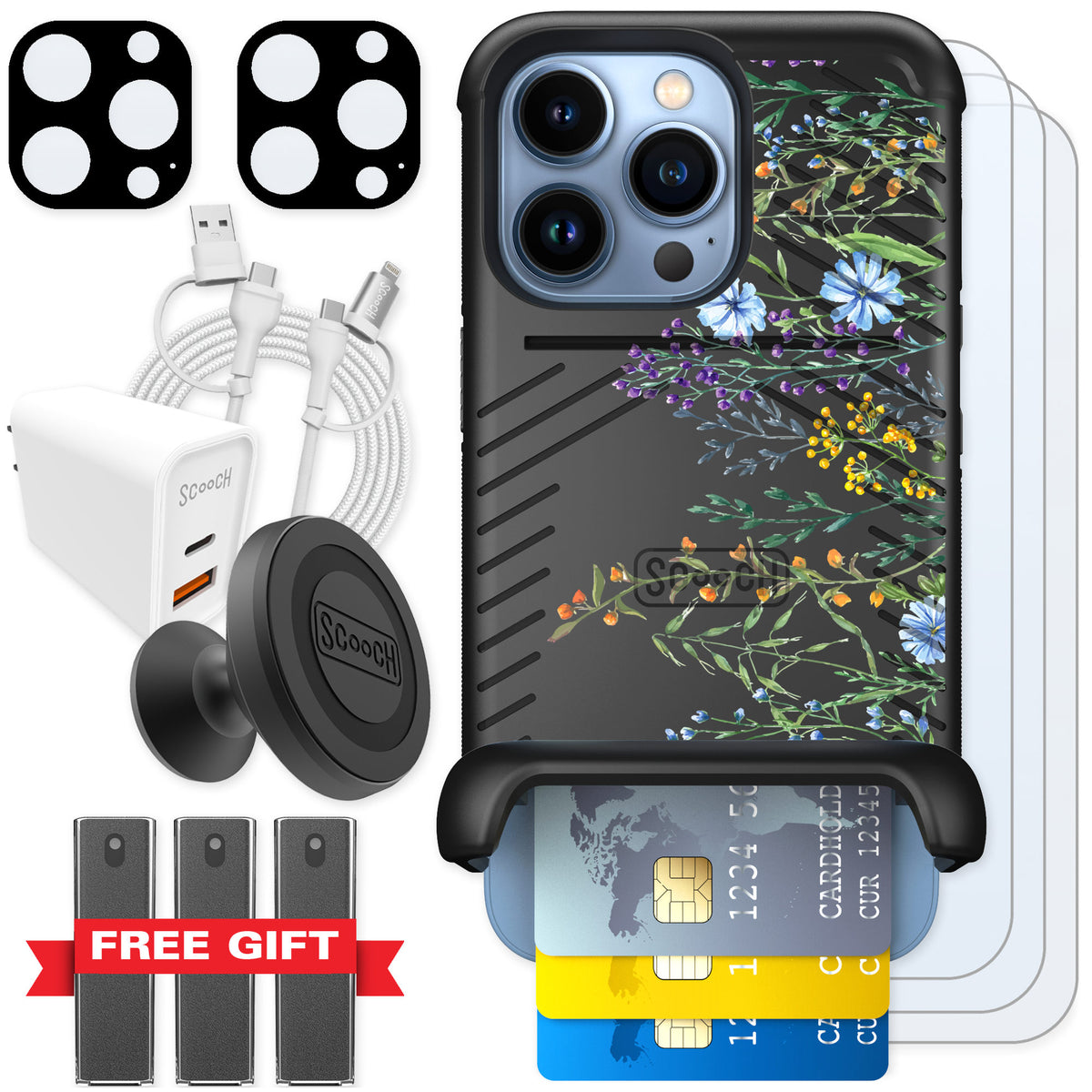 Scooch Wingmate Meadow Bloom for iPhone 13 Pro — Ultimate Bundle