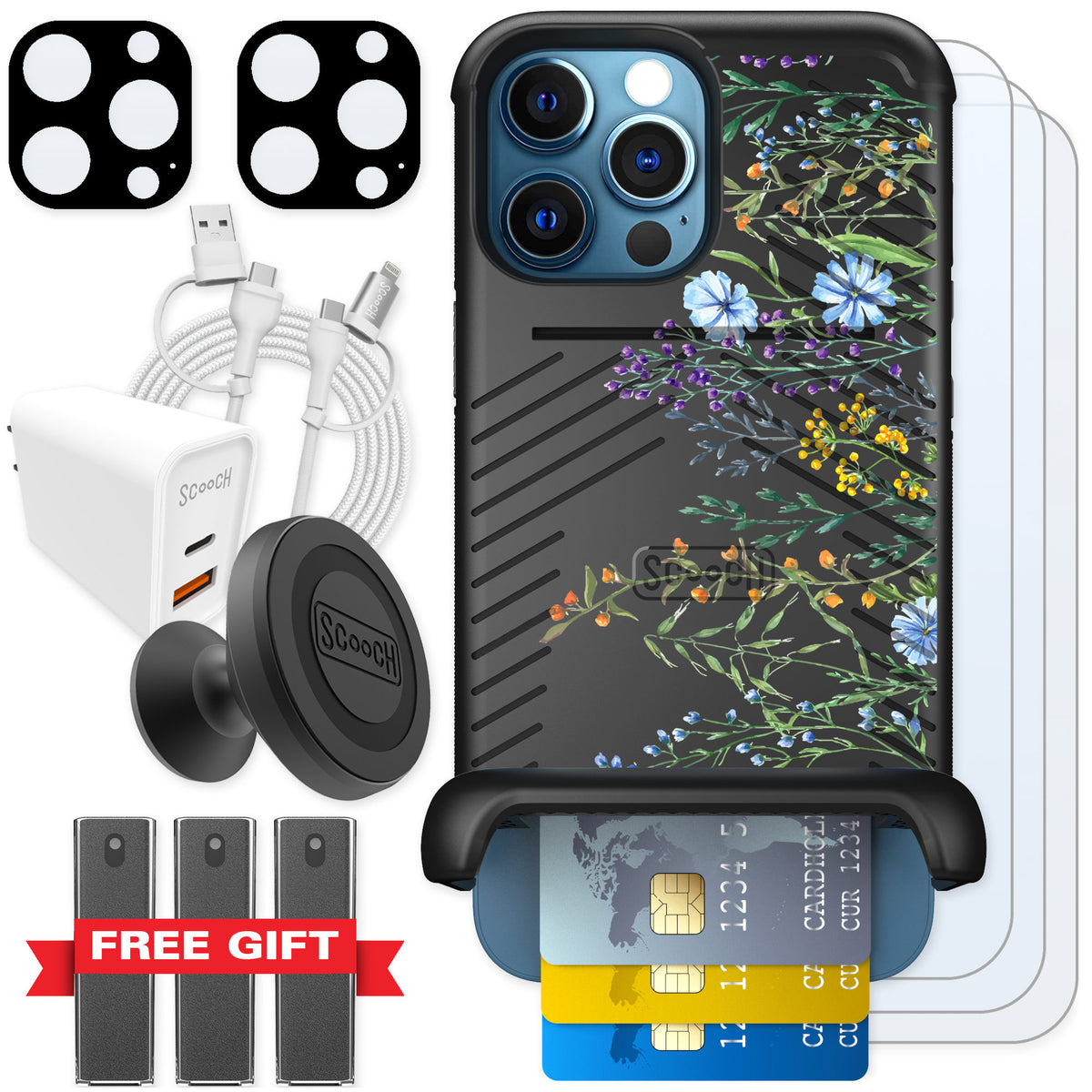 Scooch Wingmate Meadow Bloom for iPhone 12 Pro — Ultimate Bundle