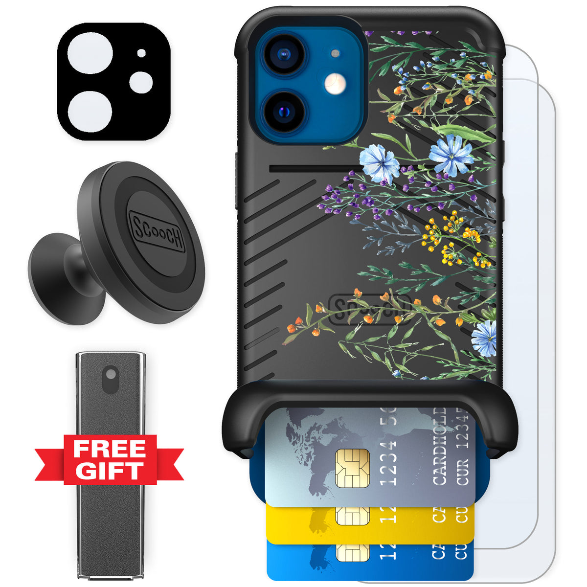Scooch Wingmate Meadow Bloom for iPhone 12 mini — Defender Bundle