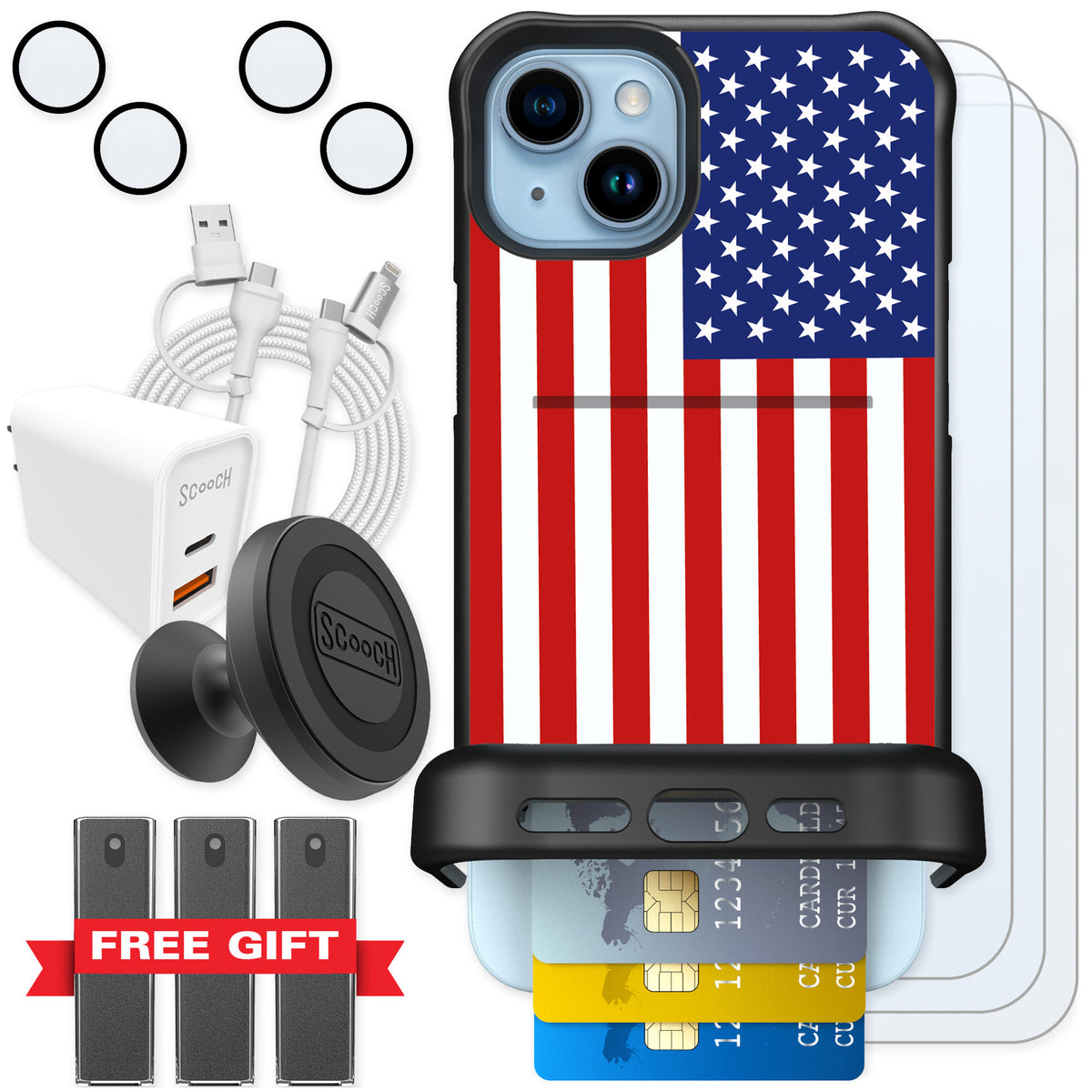 Scooch Wingmate Stars And Stripes for iPhone 15 Plus — Ultimate Bundle