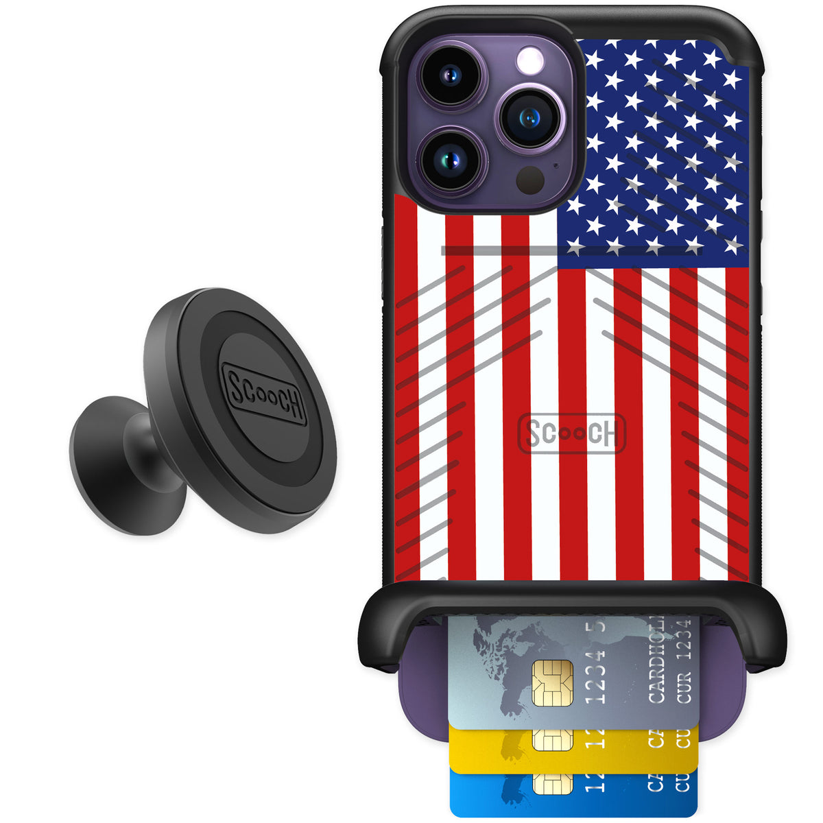 Scooch Wingmate Stars And Stripes for iPhone 14 Pro Max — Starter Bundle
