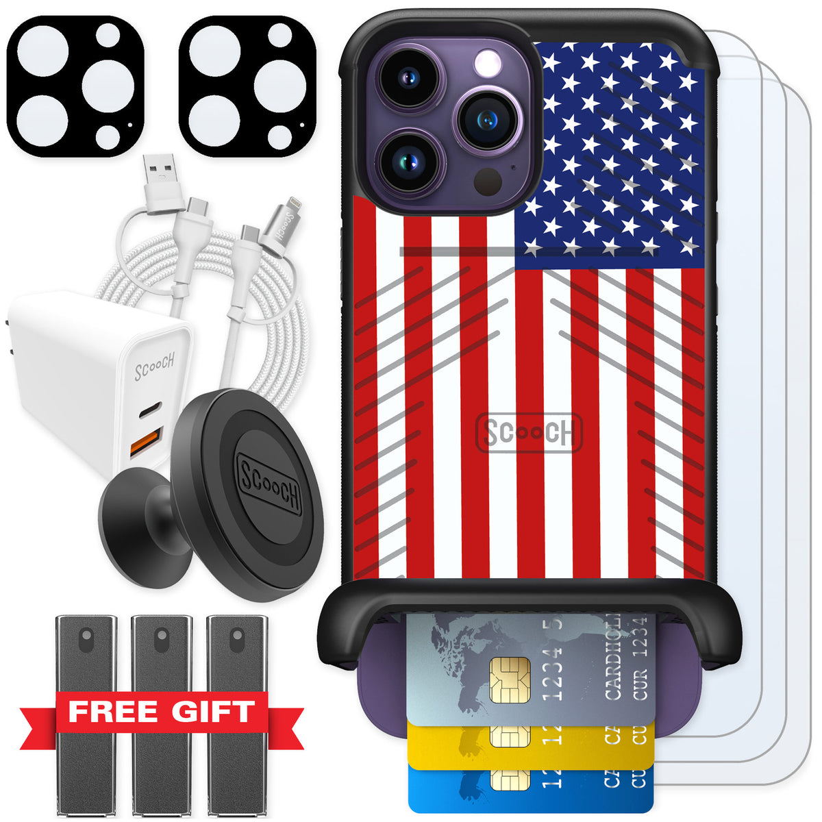 Scooch Wingmate Stars And Stripes for iPhone 14 Pro Max — Ultimate Bundle