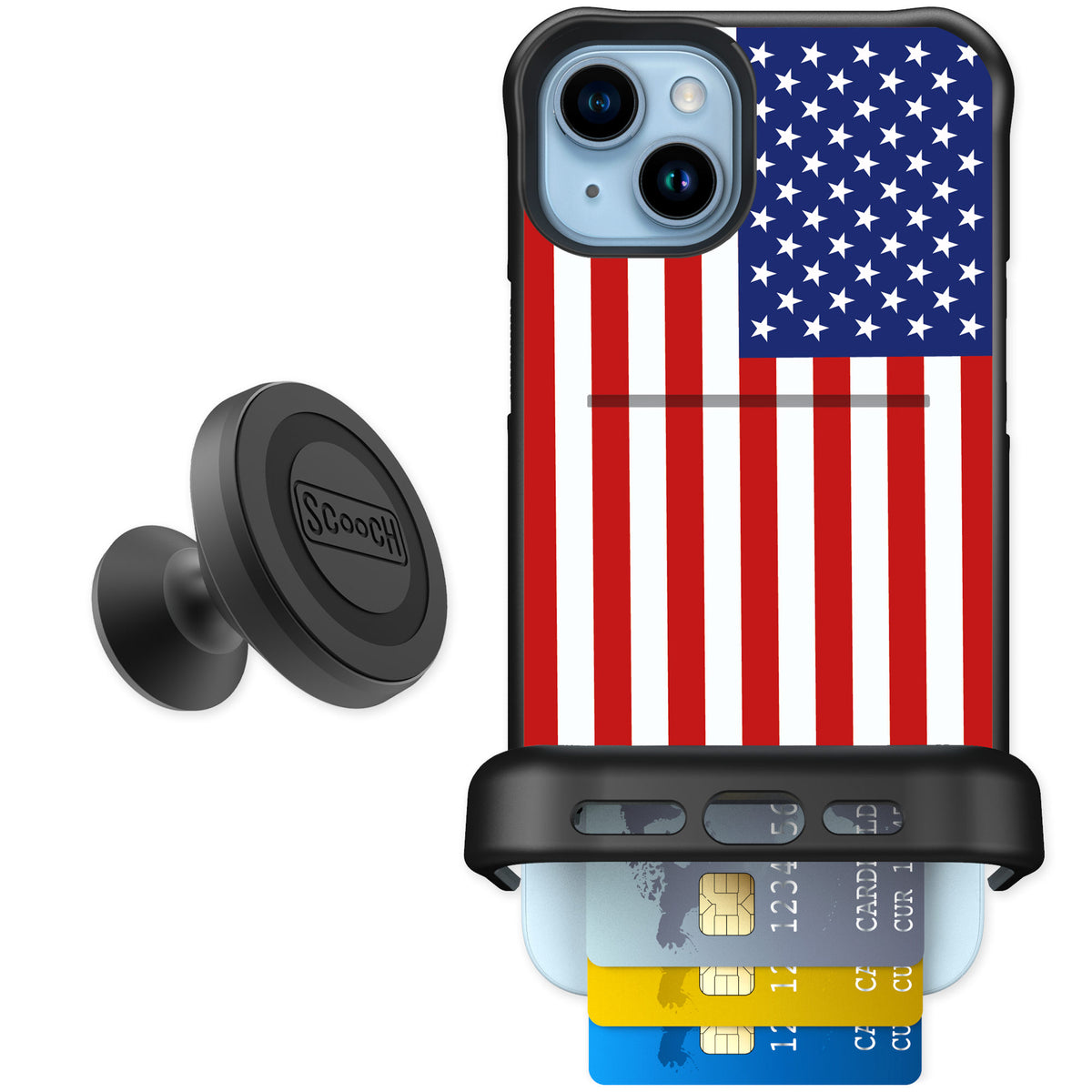 Scooch Wingmate Stars And Stripes for iPhone 14 Plus — Starter Bundle
