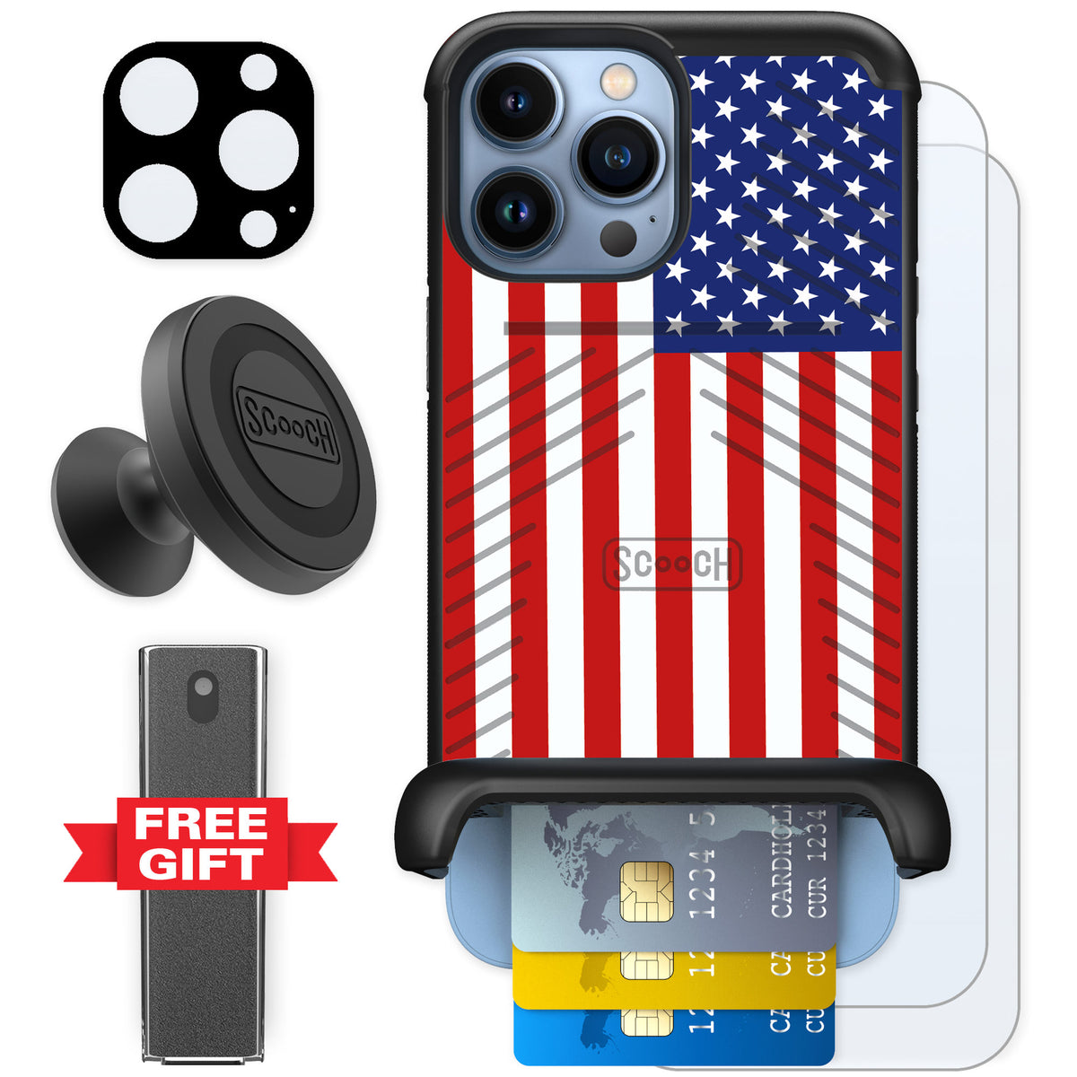 Scooch Wingmate Stars And Stripes for iPhone 13 Pro Max — Defender Bundle