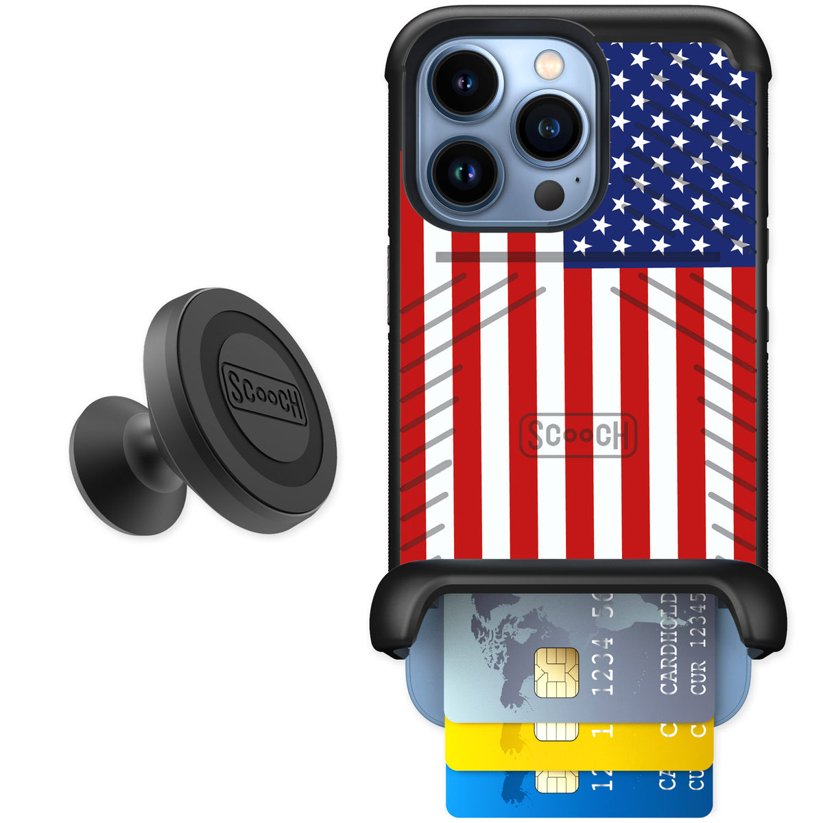 Scooch Wingmate Stars And Stripes for iPhone 13 Pro — Starter Bundle
