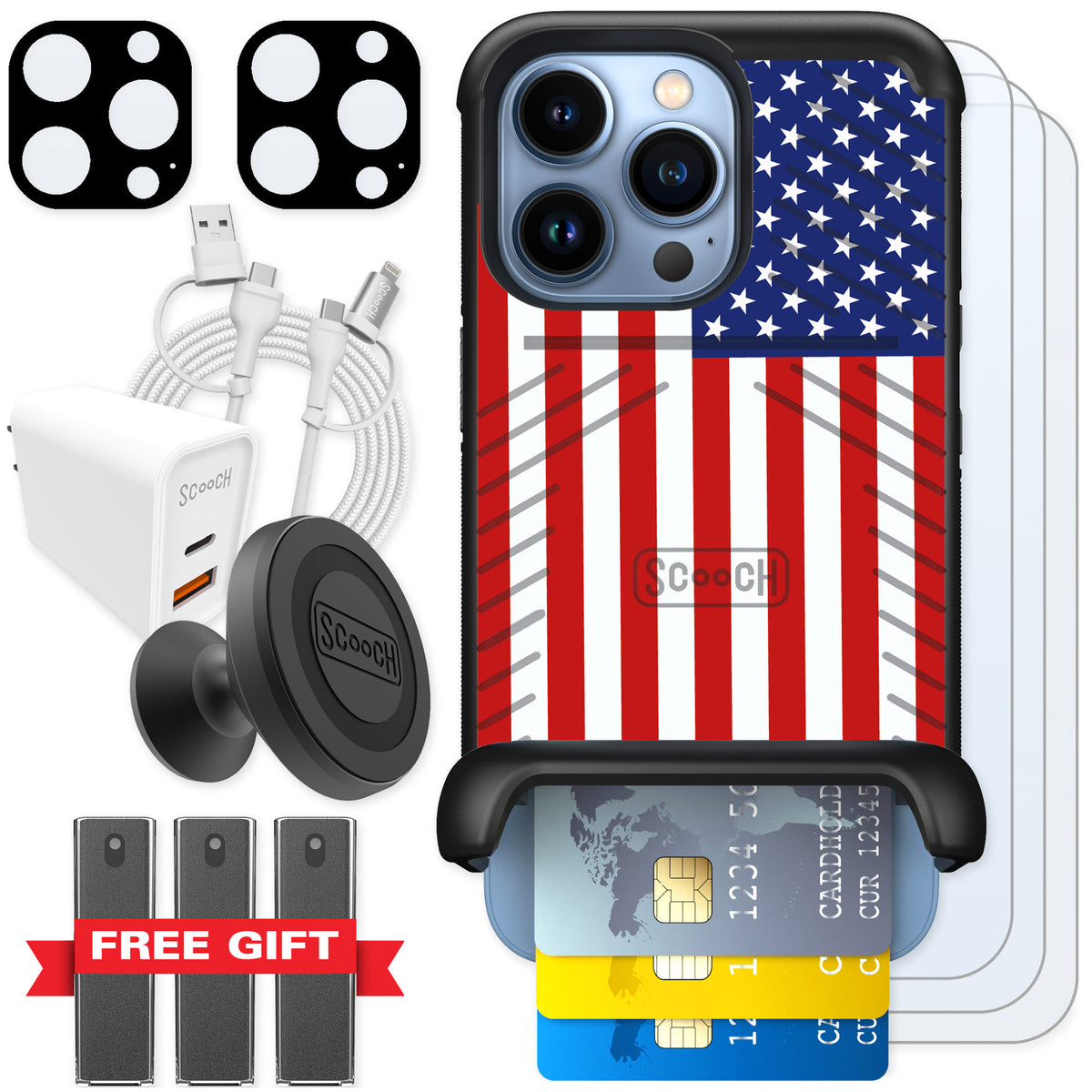 Scooch Wingmate Stars And Stripes for iPhone 13 Pro — Ultimate Bundle