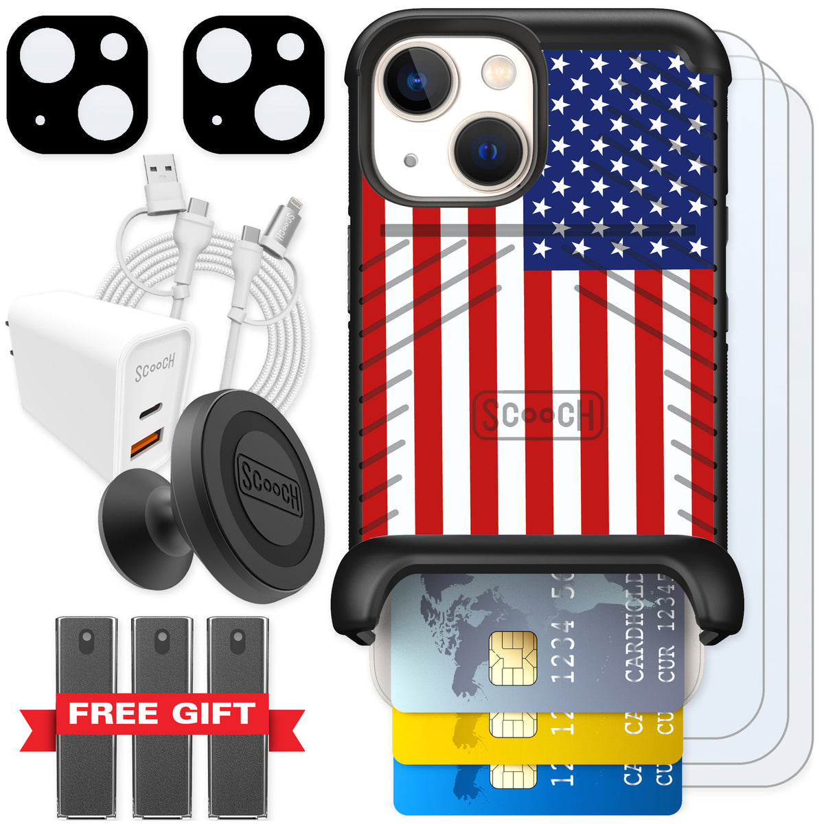 Scooch Wingmate Stars And Stripes for iPhone 13 mini — Ultimate Bundle