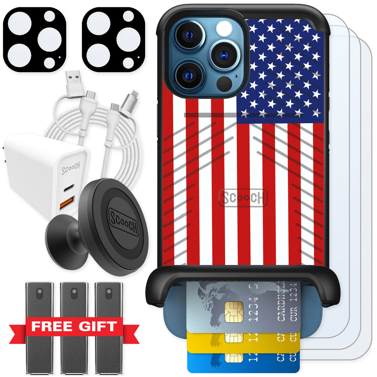 Scooch Wingmate Stars And Stripes for iPhone 12 Pro — Ultimate Bundle