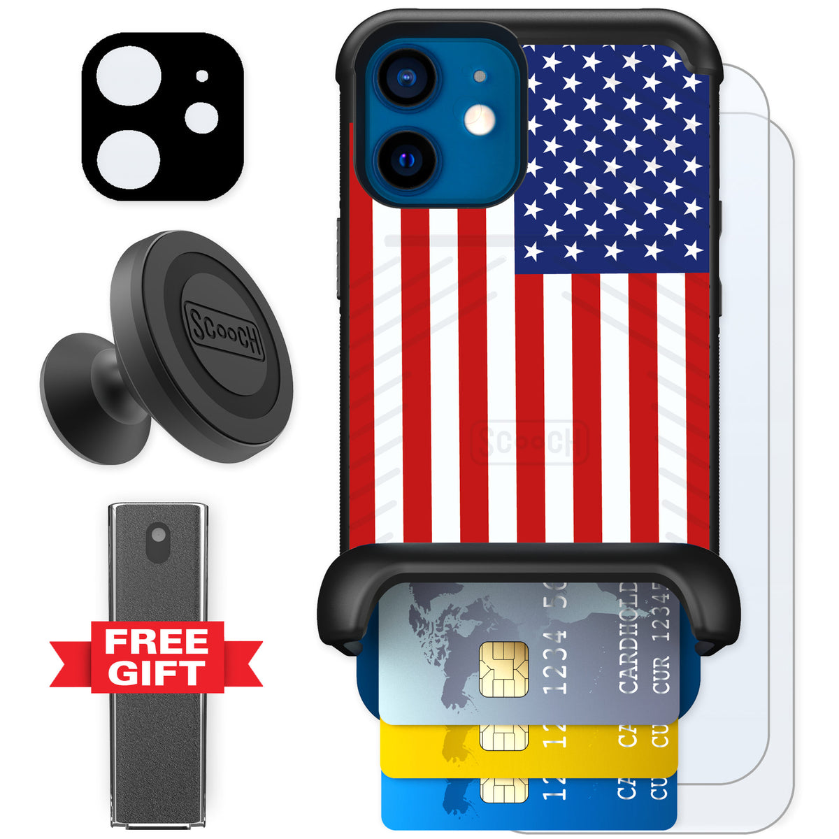 Scooch Wingmate Stars And Stripes for iPhone 12 mini — Defender Bundle
