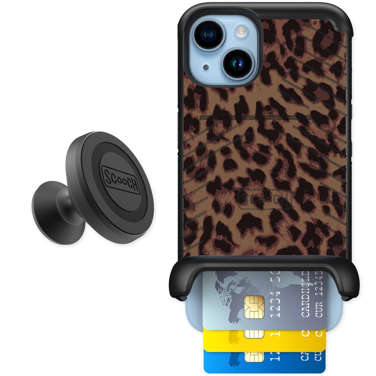 Scooch Wingmate Luxe Leopard for iPhone 14 — Starter Bundle