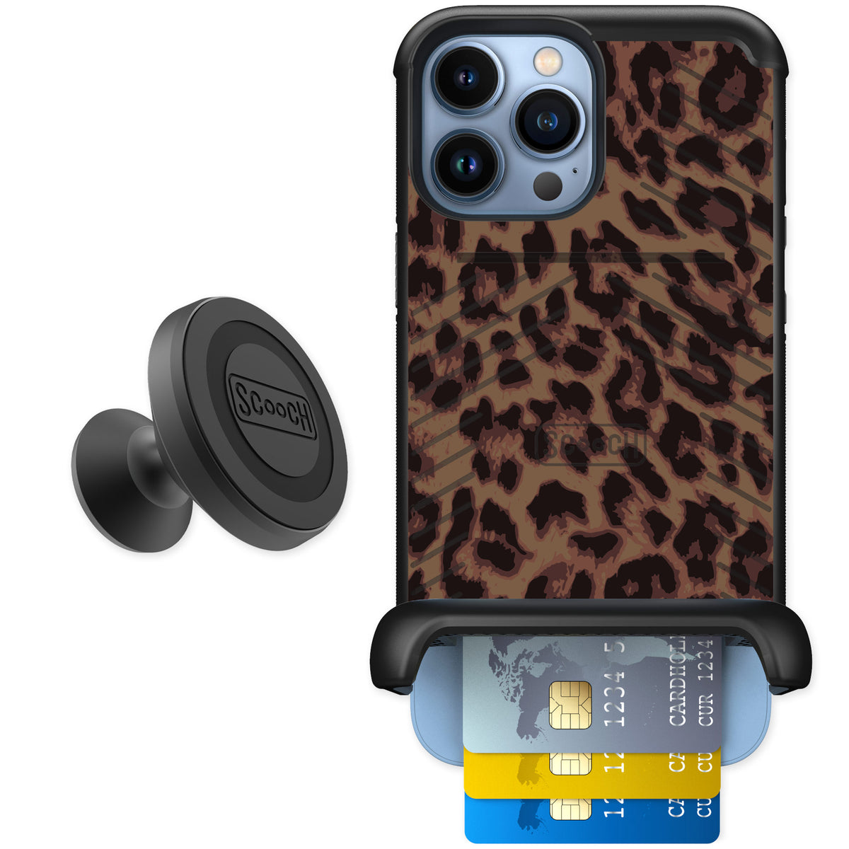 Scooch Wingmate Luxe Leopard for iPhone 13 Pro Max — Starter Bundle