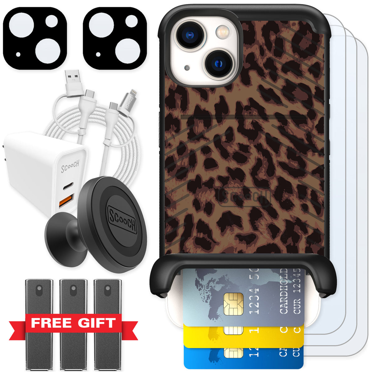 Scooch Wingmate Luxe Leopard for iPhone 13 — Ultimate Bundle
