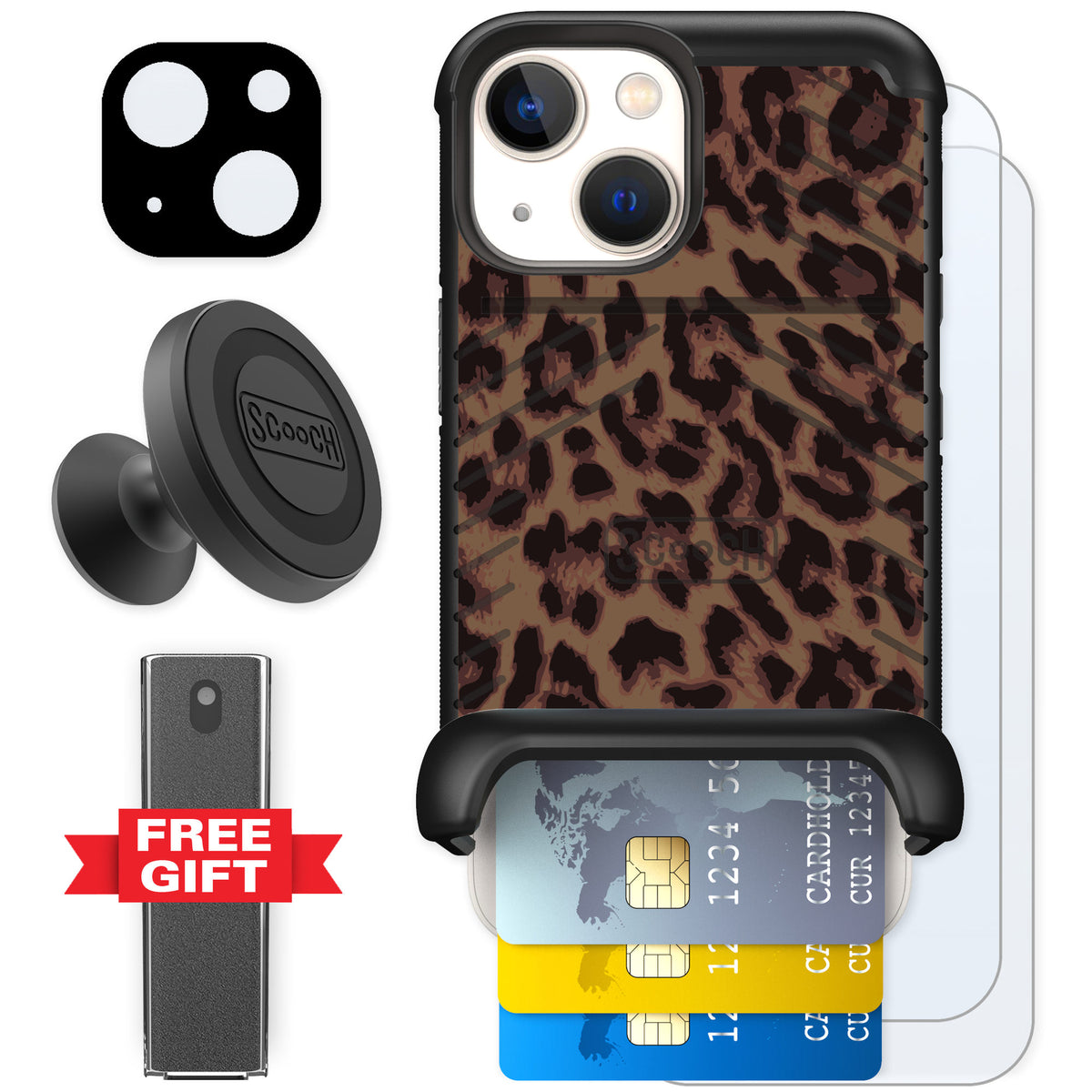 Scooch Wingmate Luxe Leopard for iPhone 13 mini — Defender Bundle