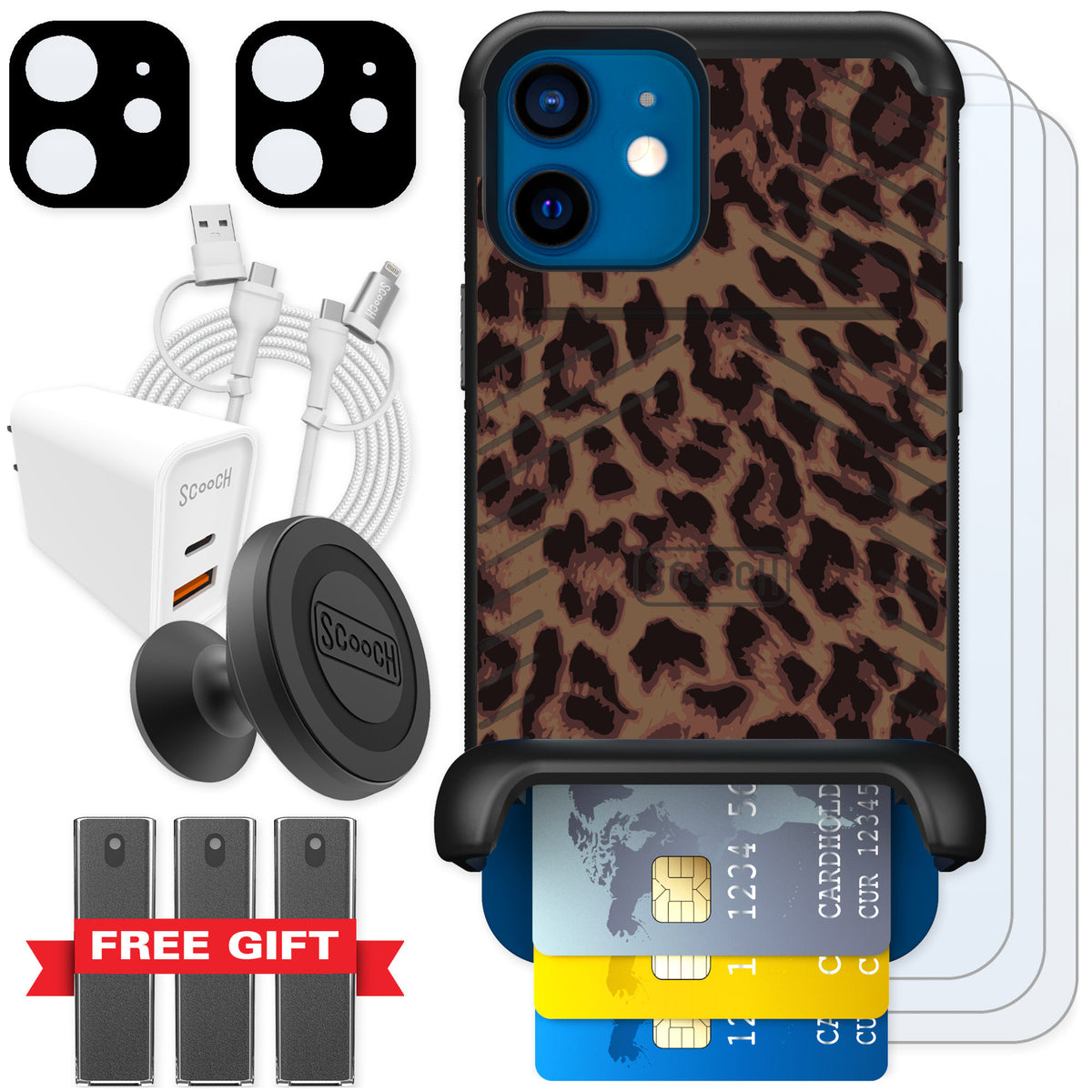 Scooch Wingmate Luxe Leopard for iPhone 12 — Ultimate Bundle