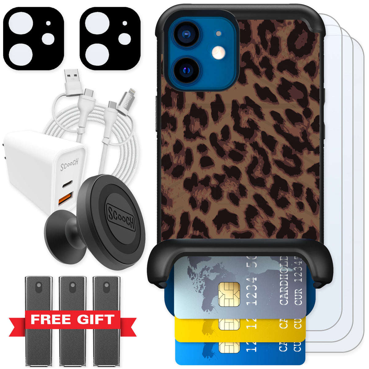 Scooch Wingmate Luxe Leopard for iPhone 12 mini — Ultimate Bundle
