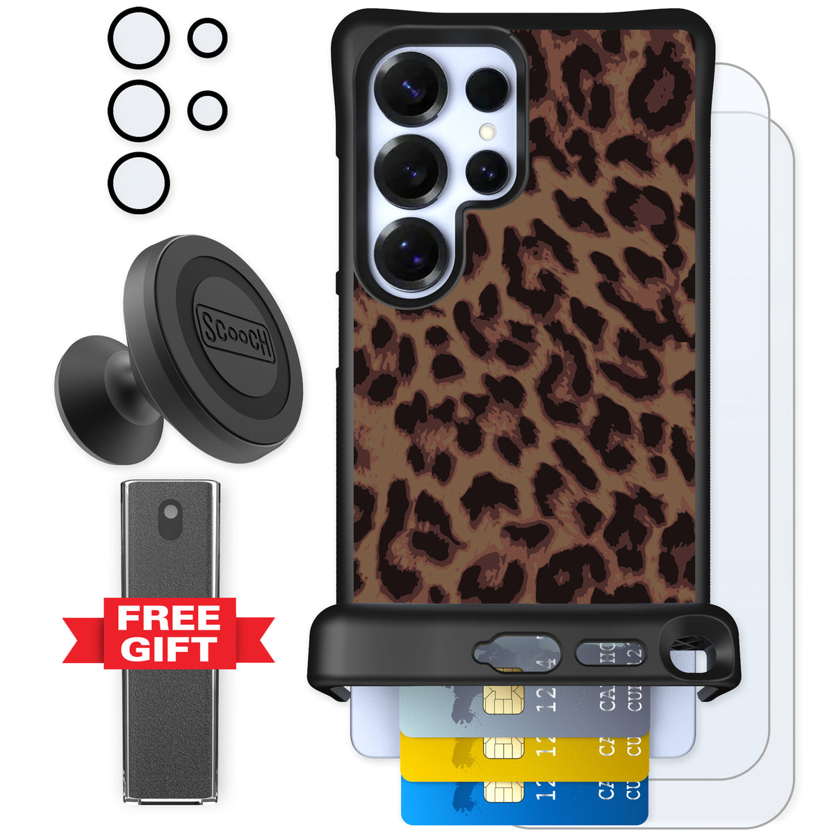 Scooch Wingmate Luxe Leopard for Galaxy S25 Ultra — Defender Bundle