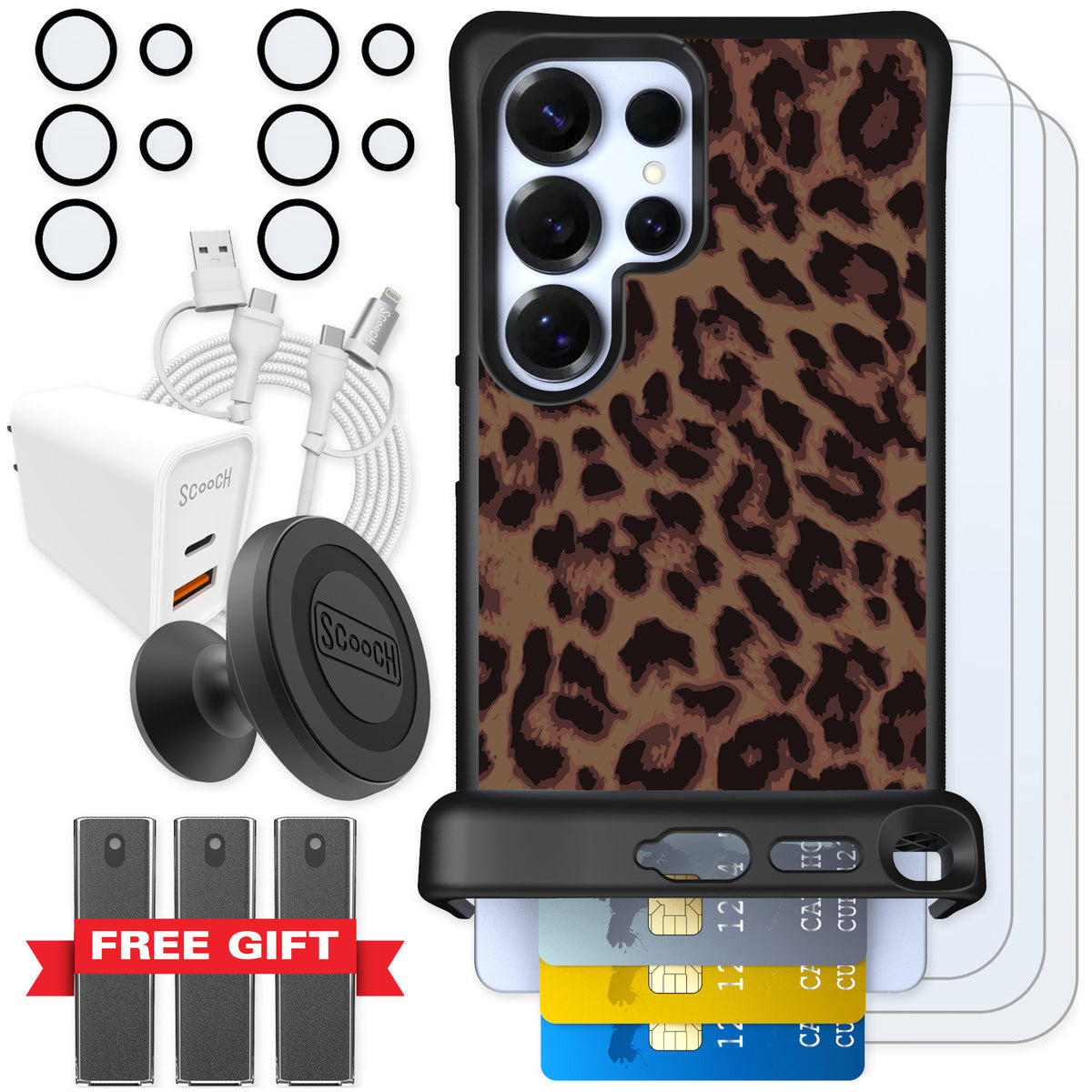 Scooch Wingmate Luxe Leopard for Galaxy S25 Ultra — Ultimate Bundle