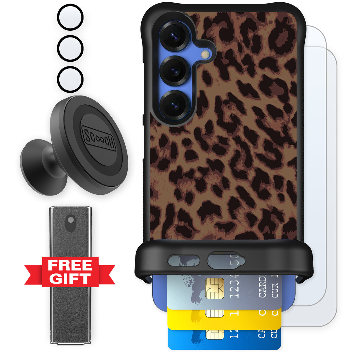 Scooch Wingmate Luxe Leopard for Galaxy S25 — Defender Bundle