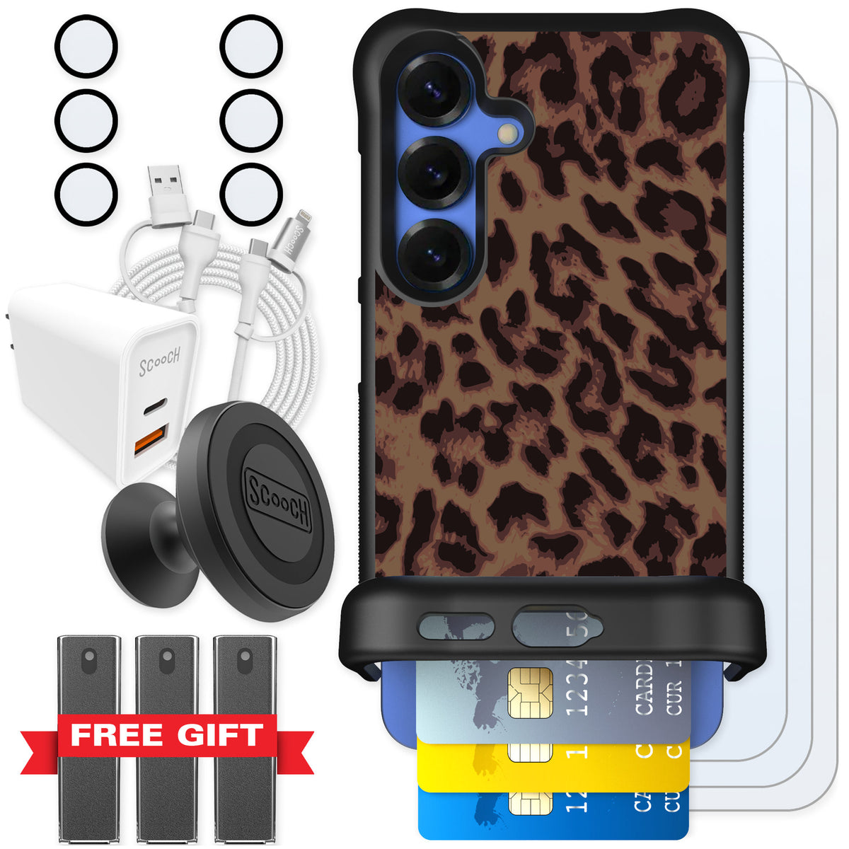 Scooch Wingmate Luxe Leopard for Galaxy S25 — Ultimate Bundle