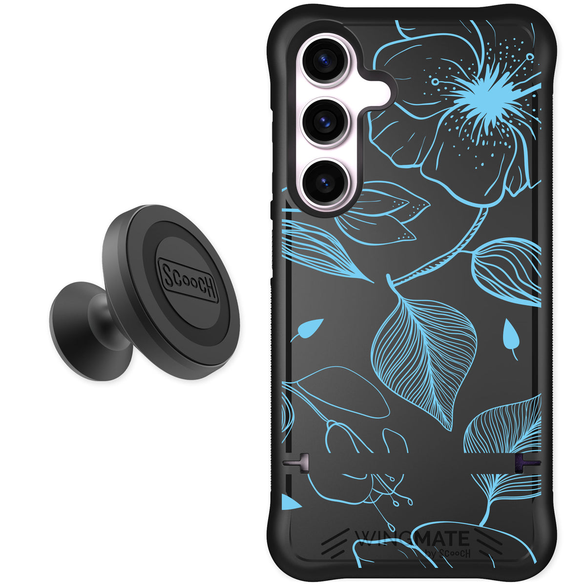 Scooch Wingmate Blue Hibiscus for Galaxy S24 — Starter Bundle