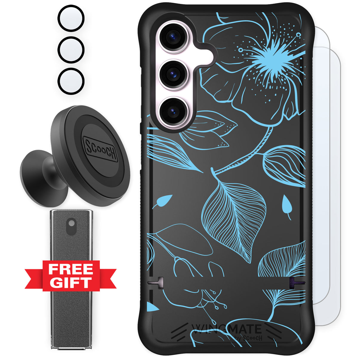 Scooch Wingmate Blue Hibiscus for Galaxy S24 — Defender Bundle