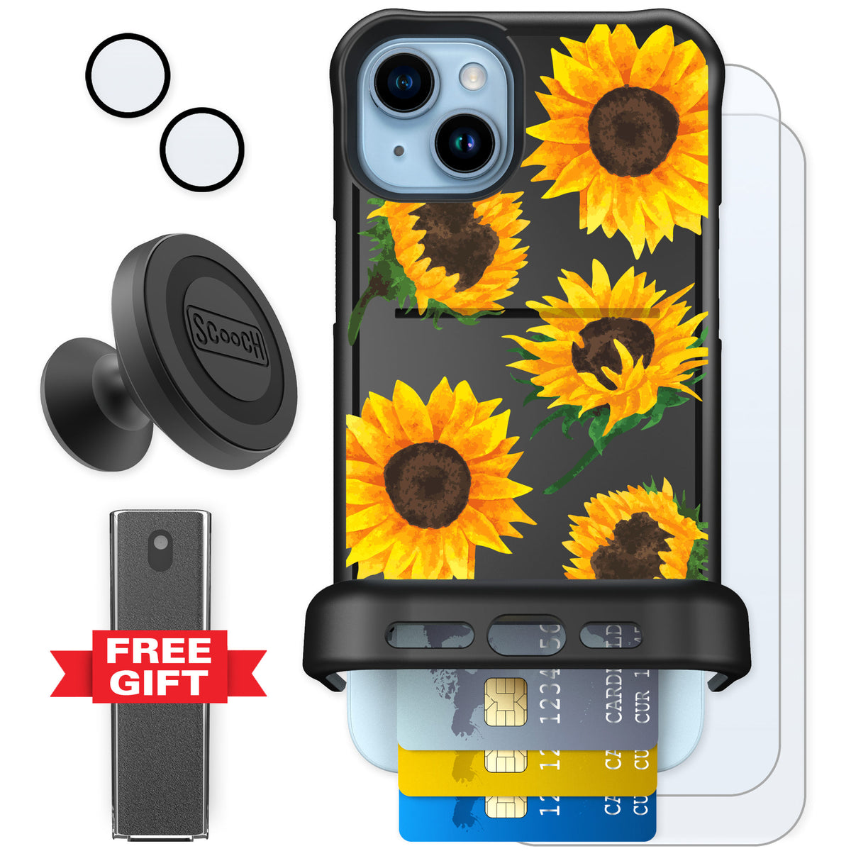 Scooch Wingmate Sunflower Frenzy for iPhone 15 Plus — Defender Bundle