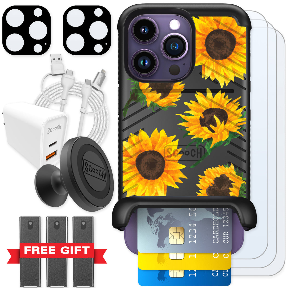 Scooch Wingmate Sunflower Frenzy for iPhone 14 Pro — Ultimate Bundle