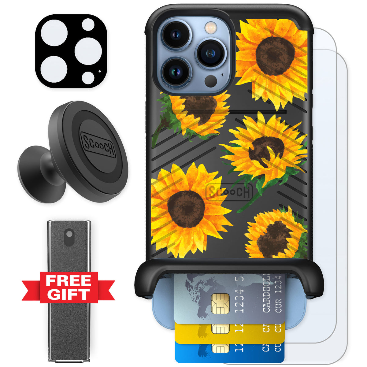 Scooch Wingmate Sunflower Frenzy for iPhone 13 Pro Max — Defender Bundle
