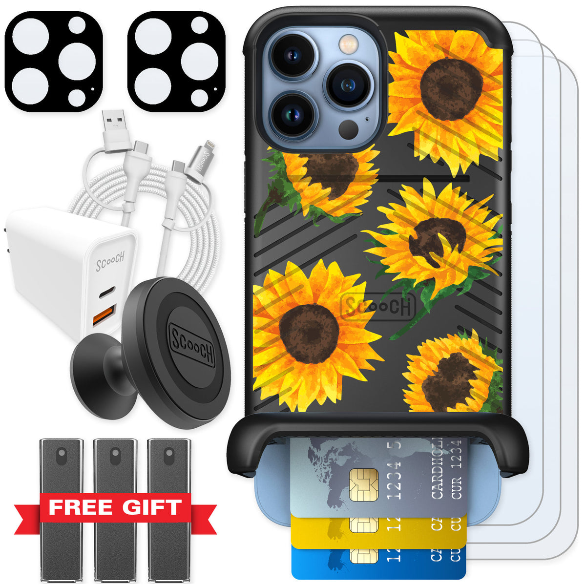 Scooch Wingmate Sunflower Frenzy for iPhone 13 Pro Max — Ultimate Bundle