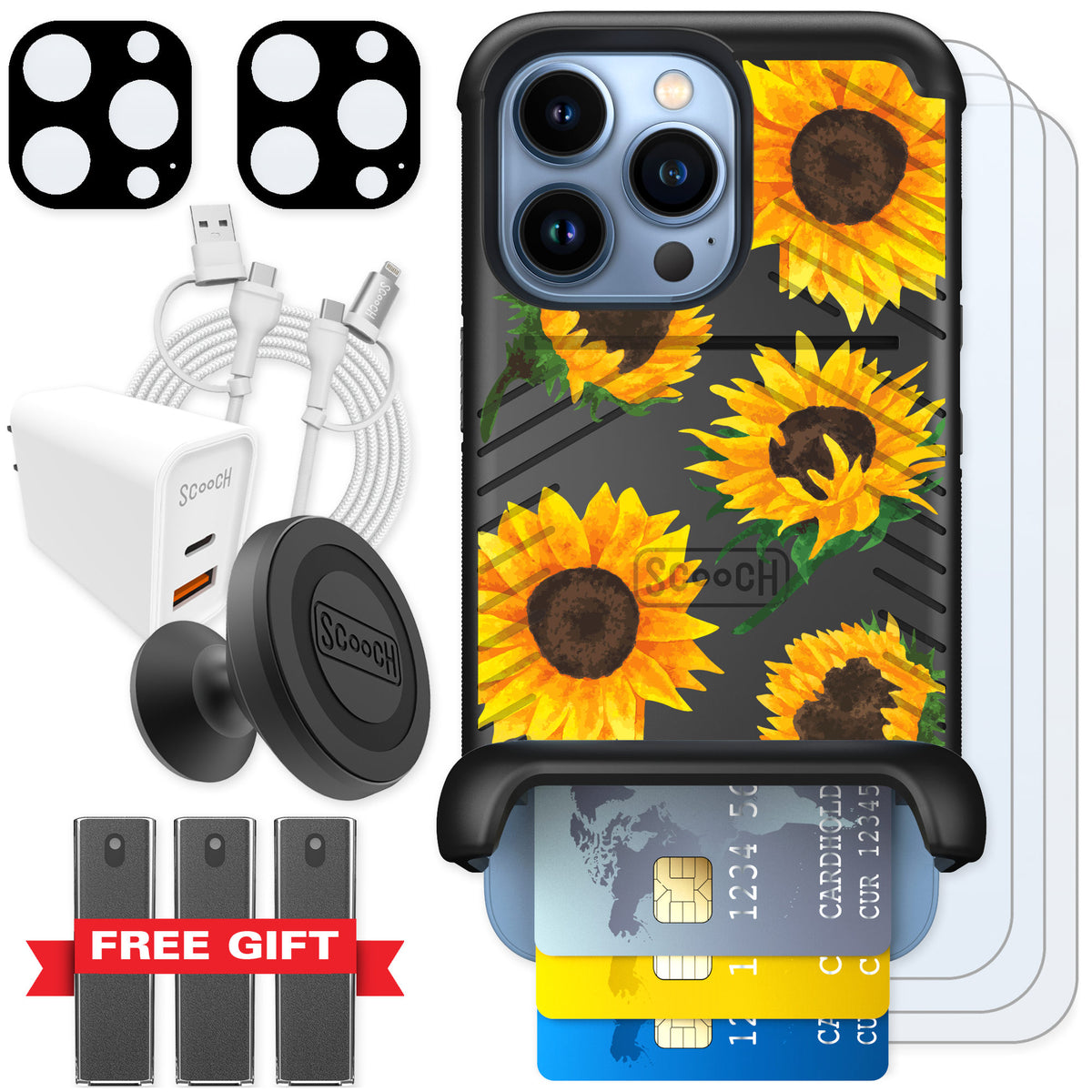 Scooch Wingmate Sunflower Frenzy for iPhone 13 Pro — Ultimate Bundle