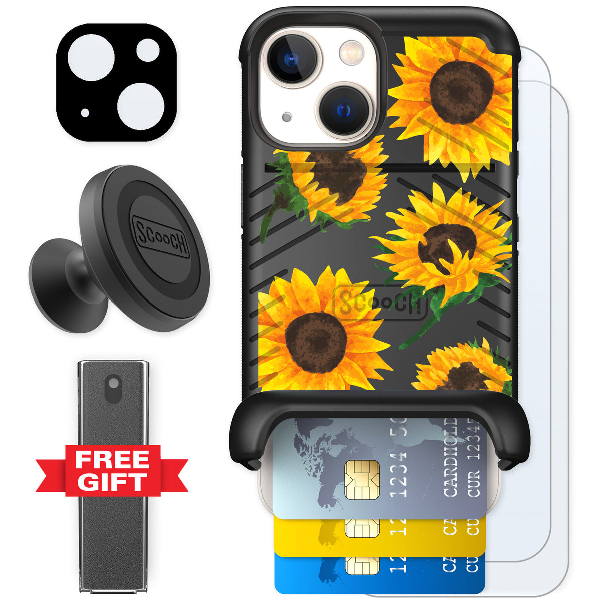 Scooch Wingmate Sunflower Frenzy for iPhone 13 mini — Defender Bundle