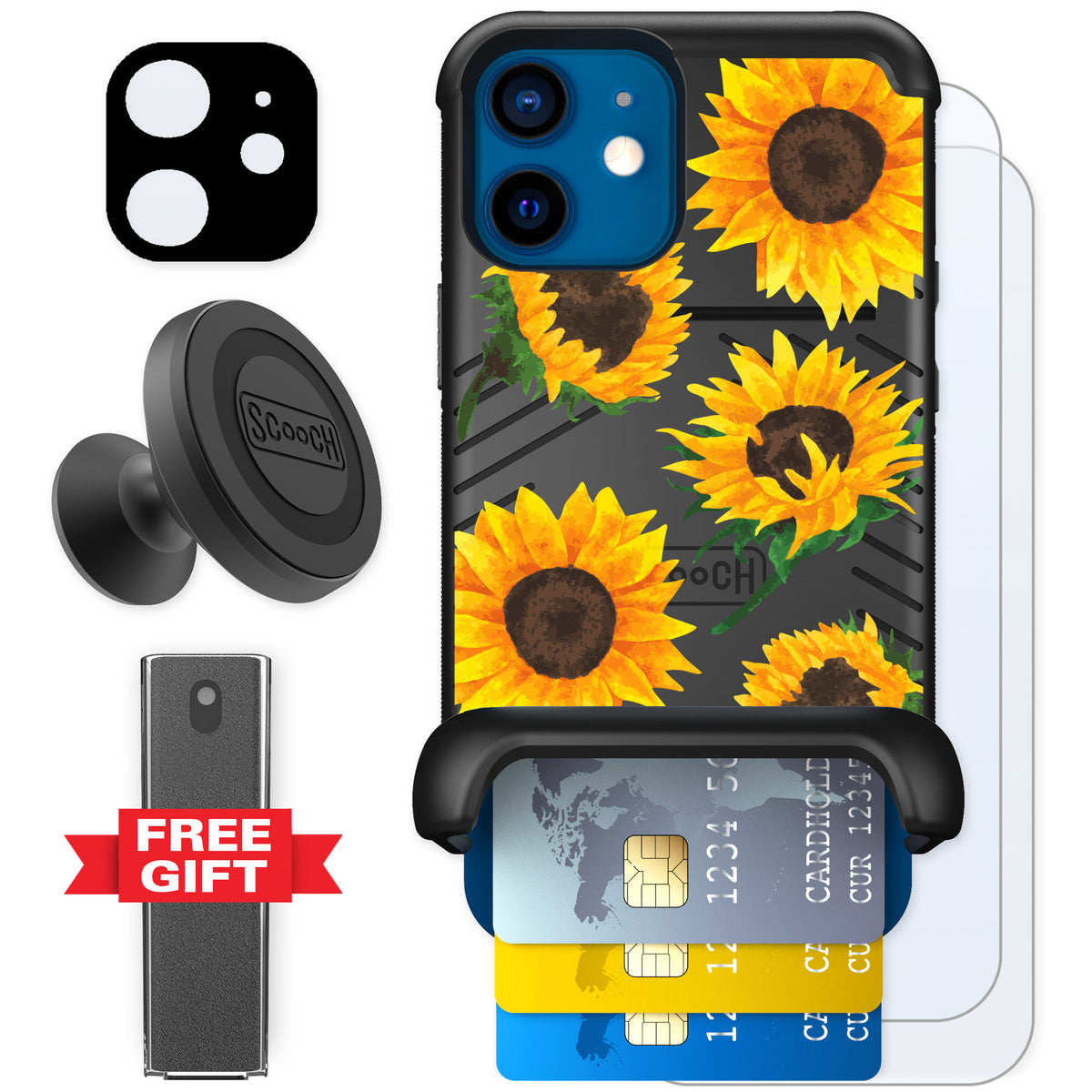 Scooch Wingmate Sunflower Frenzy for iPhone 12 mini — Defender Bundle