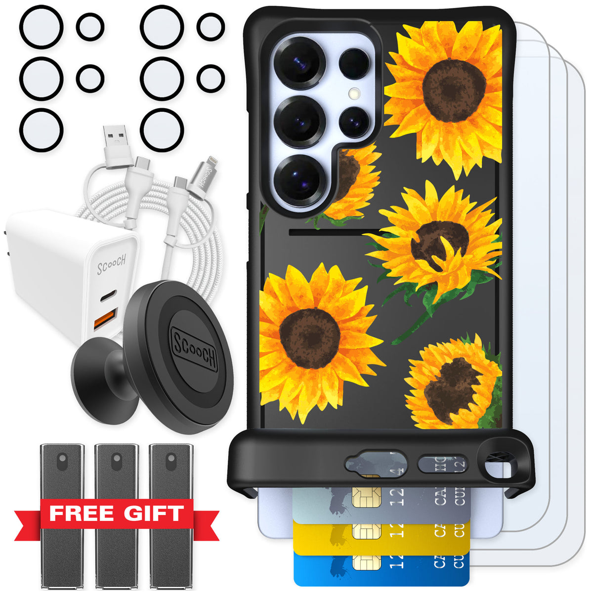 Scooch Wingmate Sunflower Frenzy for Galaxy S25 Ultra — Ultimate Bundle