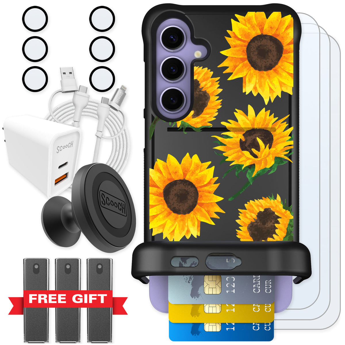 Scooch Wingmate Sunflower Frenzy for Galaxy S24+ — Ultimate Bundle